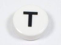 LEGO part Tile, Round 1 x 1 with Black Capital Letter T Pattern 98138pb230