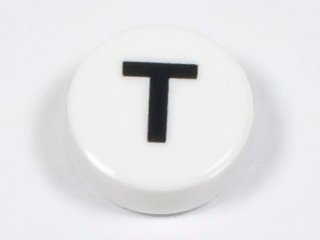 LEGO onderdeel Tile, Round 1 x 1 with Black Capital Letter T Pattern (98138pb230)