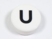 LEGO part Tile, Round 1 x 1 with Black Capital Letter U Pattern 98138pb231
