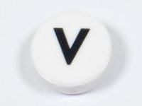 LEGO part Tile, Round 1 x 1 with Black Capital Letter V Pattern 98138pb232