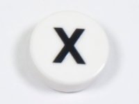 LEGO part Tile, Round 1 x 1 with Black Capital Letter X Pattern 98138pb233