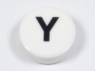 LEGO part Tile, Round 1 x 1 with Black Capital Letter Y Pattern (98138pb234)