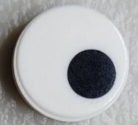LEGO part Tile, Round 1 x 1 with Small Black Circle / Eye Pupil Offset Pattern 98138pb265