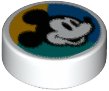 LEGO part Tile, Round 1 x 1 with Mickey Mouse Head Profile on Blue, Bright Light Orange, and Dark Turquoise Background Pattern 98138pb321