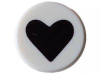 LEGO part Tile, Round 1 x 1 with Black Heart Pattern 98138pb362