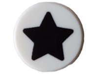 LEGO part Tile, Round 1 x 1 with Black Star Pattern 98138pb363