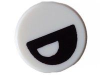 LEGO part Tile, Round 1 x 1 with Black Eye Partially Closed with Off-Center Half Circle Pupil Pattern 98138pb366