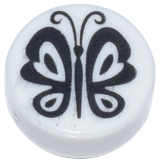 LEGO part Tile, Round 1 x 1 with Black Butterfly Pattern (98138pb403)