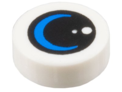 LEGO part Tile, Round 1 x 1 with Black Lens / Circle with Dots and Blue Crescent Moon Pattern (98138pb408)