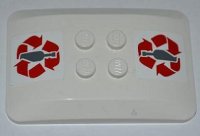 LEGO part Wedge 6 x 4 x 2/3 Quad Curved with Red Recycling Arrows and Bottle Pattern (Stickers) - Set 4206 98281pb003