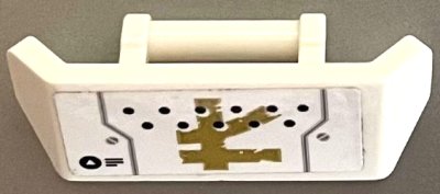 LEGO part Vehicle, Spoiler with Bar Handle with Black Dots, Light Bluish Gray Bent Lines and Screws and Gold Ninjago Logogram Letter L Pattern (Sticker) - Set 70676 (98834pb39)