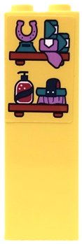 LEGO part Mattone 1 x 2 x 5 con Scaffali Rosso Scuro, Ferro di Cavallo Turchese Scuro e Trofeo Lavanda Media, Sapone e Motivo Spazzola (Adesivo) - Set 41683 (2454pb292)
