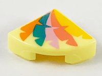 LEGO onderdeel Tile, Round 1 x 1 Quarter with Orange, Dark Turquoise, Bright Pink, Coral, and Bright Light Orange Feathers Pattern 25269pb010