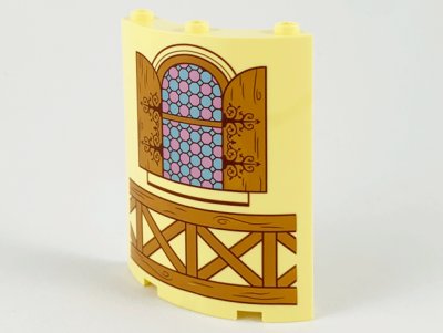 LEGO part Cilindro Quarto 4 x 4 x 6 con Finestra, Imposte Marrone Medio e Motivo Ringhiera (30562pb067)