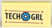 LEGO part Piastrella 1 x 2 with 'TECH GRL' and Dark Azure Cog Pattern (Adesivo) - Set 41333 3069pb0757