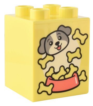 LEGO part Duplo, Stein 2 x 2 x 2 mit Light Bluish Gray und White Puppy Face, Coral Food Bowl, und Bones Muster (31110pb184)