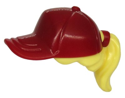 LEGO part Minifigure, Cheveux Combo, Cheveux avec Casquette, Queue de Cheval avec Motif de Casquette de Baseball Rouge Foncé Moulé (35660pb05)