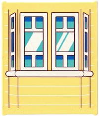 LEGO onderdeel Glass for Window 1 x 6 x 6 Flat Front with Bay Window, Blue and Medium Azure Panes with White Frames and Reflections Pattern 42509pb12