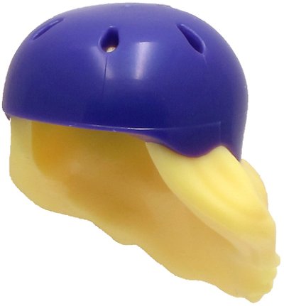 LEGO part Minifigure, Hair Combo, Hair with Hat, Medium Length with Molded Dark Purple Bicycle Helmet Pattern (54647pb03)