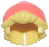 LEGO part Mini Doll, Hair Combo, Hair with Hat, Short Tousled with Molded Coral Beanie / Knit Cap Pattern 5492pb01