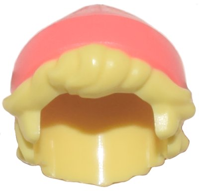 LEGO part Mini Doll, Hair Combo, Hair with Hat, Short Tousled with Molded Coral Beanie / Knit Cap Pattern (5492pb01)