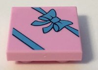 LEGO part Tile, Modified 2 x 2 Inverted with Gift Wrap Medium Blue Bow Pattern 11203pb013