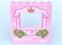 LEGO part Pannello 1 x 6 x 6 con Finestra con Cornice Rosa Chiaro, Mattoni, Corona, Farfalla, Rose e Foglie Motivo 15627pb003