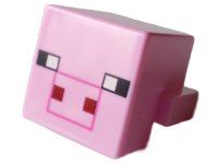 LEGO part Creature Head Pixelated with Black Eyes and Plain Snout with Dark Pink Outline and Dark Red Square Nostrils Pattern (Minecraft Pig) 19727pb011