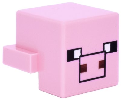 LEGO part Creature Head Pixelated with Black Eyes and Plain Snout with Black Outline and Dark Red Square Nostrils Pattern (Minecraft Pig) (19727pb015)