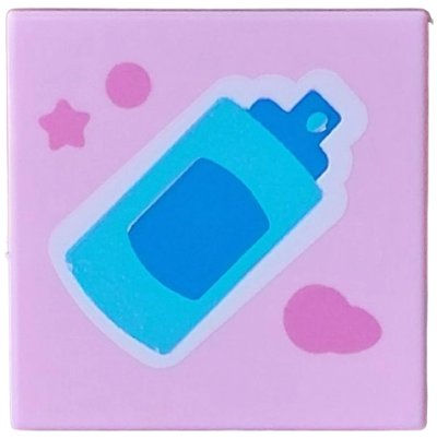 LEGO part Tile 2 x 2 with Medium Azure and Blue Spray Can on White Background, Dark Pink Star and Spots Pattern (3068pb2787)