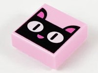 LEGO part Tile 1 x 1 with Black Cat Head / Face, White Eyes, and Dark Pink Ears and Nose Pattern 3070pb141