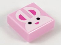 LEGO part Tile 1 x 1 with White Bunny Rabbit Head / Face, Black Eyes, and Dark Pink Ears and Nose Pattern 3070pb142