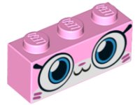 LEGO part Brick 1 x 3 with Cat Face Wide Eyes, Smiling Closed Mouth, Dark Pink Hash Lines Pattern (Camouflage Unikitty) 3622pb074