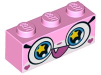 LEGO part Brick 1 x 3 with Cat Face Wide Eyes with Yellow Stars and Smiling Open Mouth with One Tooth Pattern (Rainbow Unikitty) 3622pb077