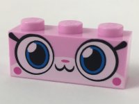 LEGO part Brick 1 x 3 with Cat Face Wide Eyes and Small Smile Pattern 3622pb088