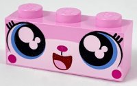 LEGO part Brick 1 x 3 with Cat Face Open Mouth Smile Showing Tongue Pattern (Unikitty) 3622pb107
