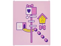LEGO onderdeel Glass for Window 1 x 6 x 6 Flat Front with Dark Pink, Dark Purple, Yellow and White Pet Houses, Bows, Paw Print and Heart Pattern 42509pb19
