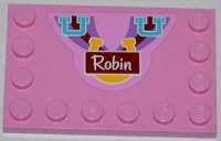 LEGO part Tile, Modified 4 x 6 with Studs on Edges with Medium Azure Handles, Horseshoe and 'Robin' Pattern (Sticker) - Set 3186 6180pb061