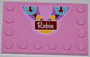 LEGO part Tile, Modified 4 x 6 with Studs on Edges with Medium Azure Handles, Horseshoe and 'Robin' Pattern (Sticker) - Set 3186 (6180pb061)