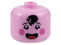 LEGO part Minifigure, Head, Modified Giant Black Eyebrows and Hair Tuft, Dark Pink Circles on Cheeks, Open Mouth Smile with Red Tongue Pattern - Vented Stud 79435pb02