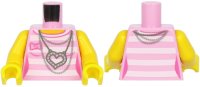 LEGO part Torso Female Outline Shirt with White Stripes, Silver Chains and Heart Necklace Pattern / Yellow Arms / Yellow Hands 973pb3947c01