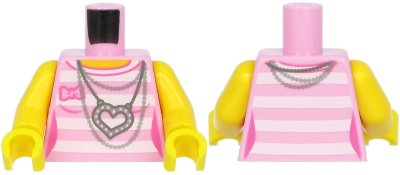 LEGO part Torso Female Outline Shirt with White Stripes, Silver Chains and Heart Necklace Pattern / Yellow Arms / Yellow Hands (973pb3947c01)