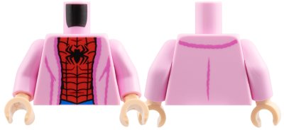 LEGO part Torso Bathrobe with Dark Pink Hem and Creases, Red and Blue Spider-Man Costume, Black Spider and Webbing Pattern / Bright Pink Arms / Light Nougat Hands (973pb6272c01)