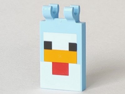 LEGO part Fliese, modifiziert 2 x 3 mit 2 Clips mit Minecraft Huhn-Muster (30350bpb061)