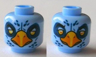LEGO part Minifigure, Head Dual Sided Alien Chima Eagle with Yellow Eyes, Dark Blue Eye Shadow and Feathers, and Bright Light Orange Beak, White / Bright Light Orange Pupils Pattern (3626pb0862)