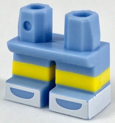 LEGO part Legs Short with Molded Horizontal Yellow Stripes and Printed White Shoes Open Toe Pattern (41879pb011)