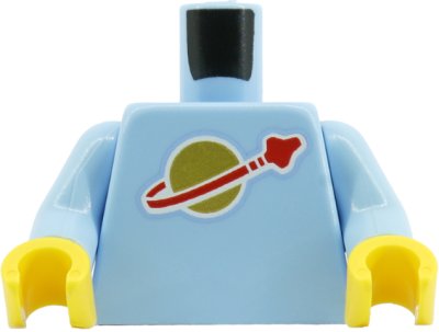 LEGO part Torso with Classic Space Logo High on Torso Pattern, Inside with Ribs (second reissue) / Bright Light Blue Arms / Yellow Hands (BAM) (973p90new2c15)