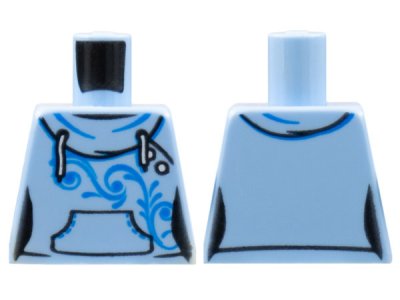 LEGO part Torso Female Hoodie with White Laces, Blue Scrollwork, Kangaroo Pocket and Back Print Pattern (973pb2680)