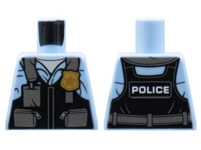 LEGO part Torso Police Black Pilot Safety Vest with Police Badge and Dark Bluish Gray Pockets Pattern (973pb3376)