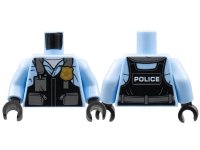 LEGO part Torso Police Black Pilot Safety Vest with Police Badge and Dark Bluish Gray Pockets Pattern / Bright Light Blue Arms / Black Hands 973pb3376c01